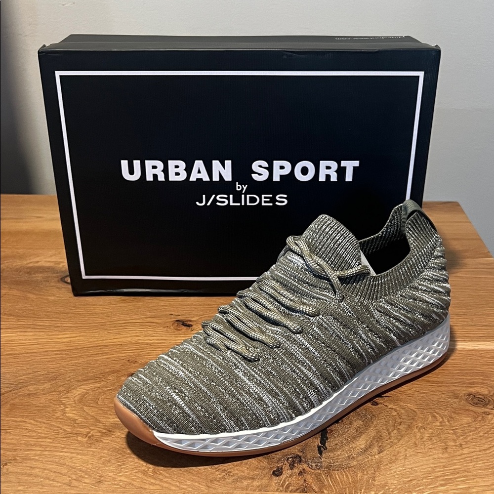 NIB Urban Sport J Slides OPY Khaki Knit Slip On Sneakers Women 10